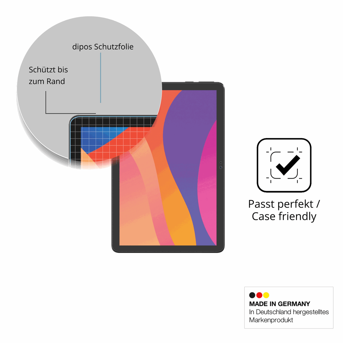 Schutzglasfolie mit optimaler Passform, zur Verwendung mit Hüllen geeignet
