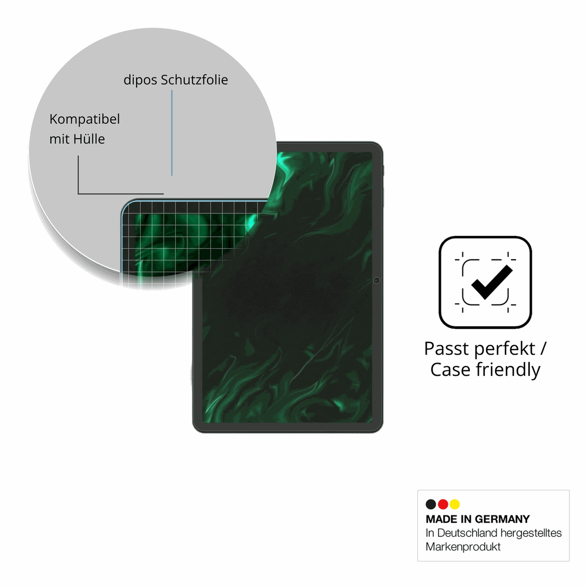 Schutzfolie mit optimaler Passform, zur Verwendung mit Hüllen geeignet