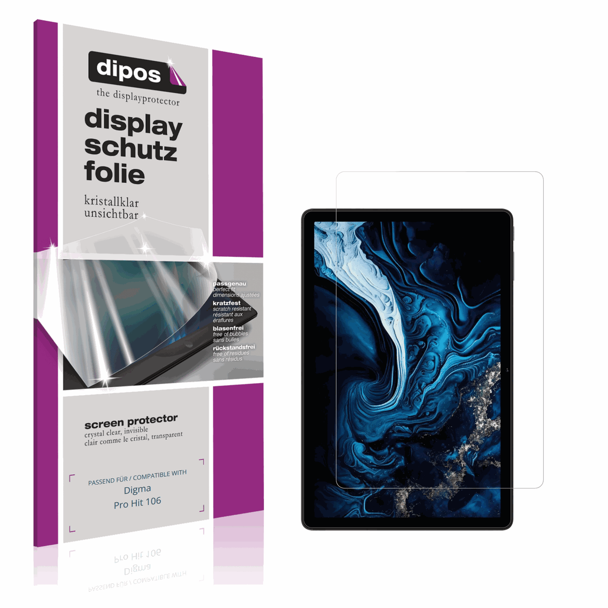 Klare Displayschutzfolie von dipos passend für Digma Pro Hit 106, präziser Zuschnitt und blasenfrei montiert