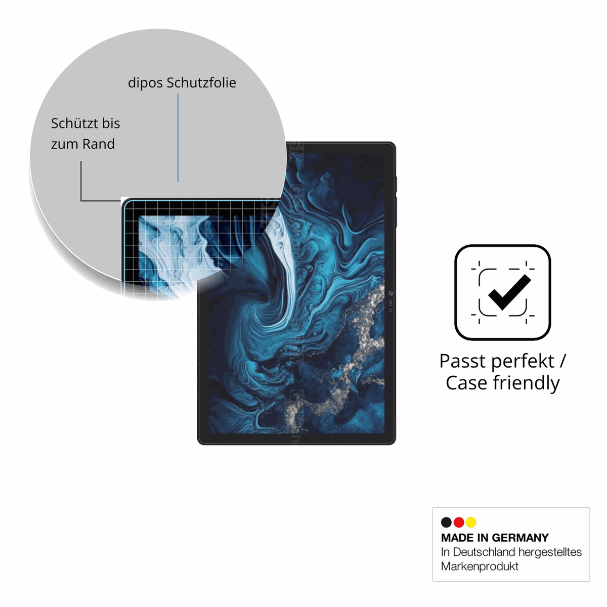 Schutzglasfolie mit optimaler Passform, zur Verwendung mit Hüllen geeignet