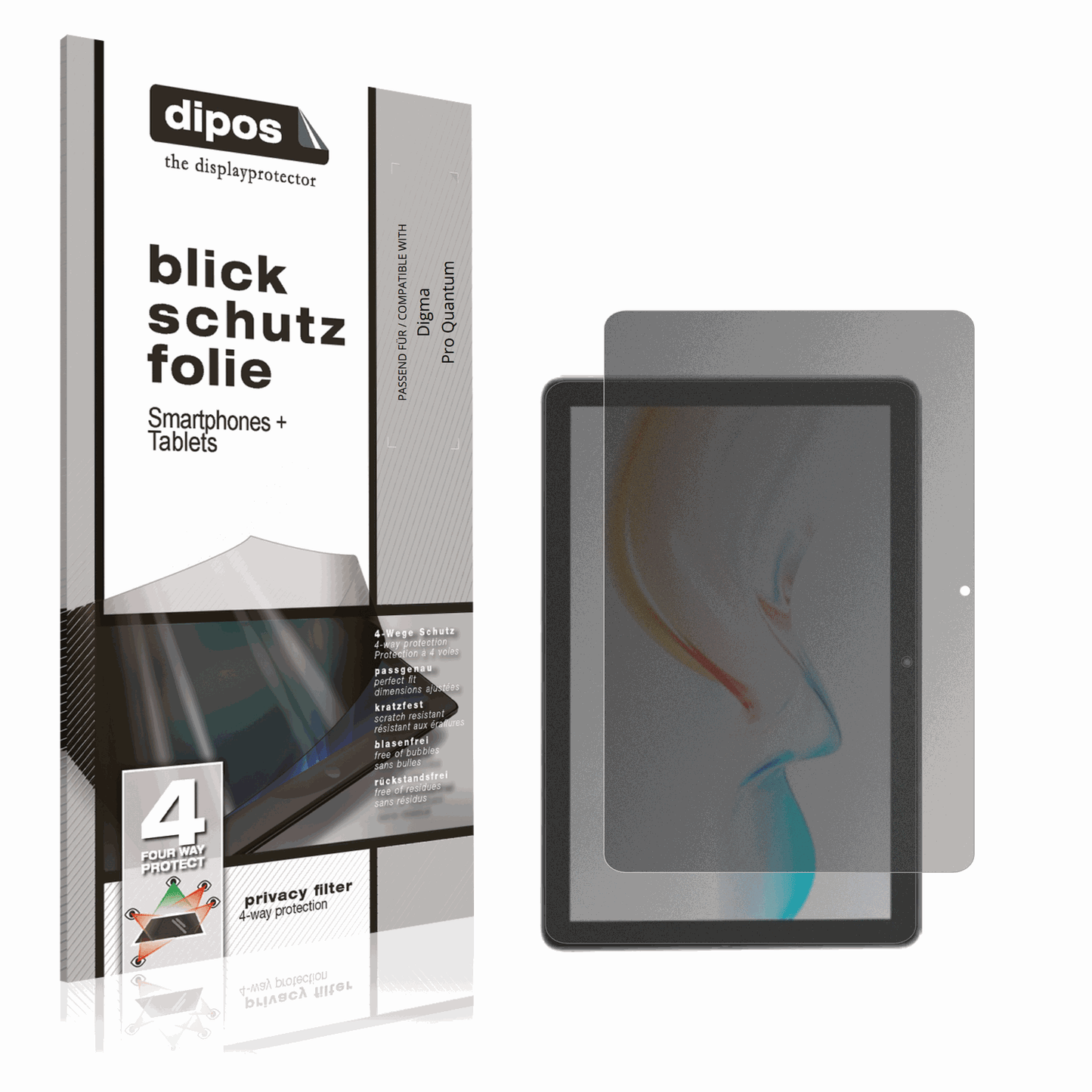 Blickschutzfolie von dipos passend für Digma Pro Quantum, präziser Zuschnitt und blasenfrei montiert
