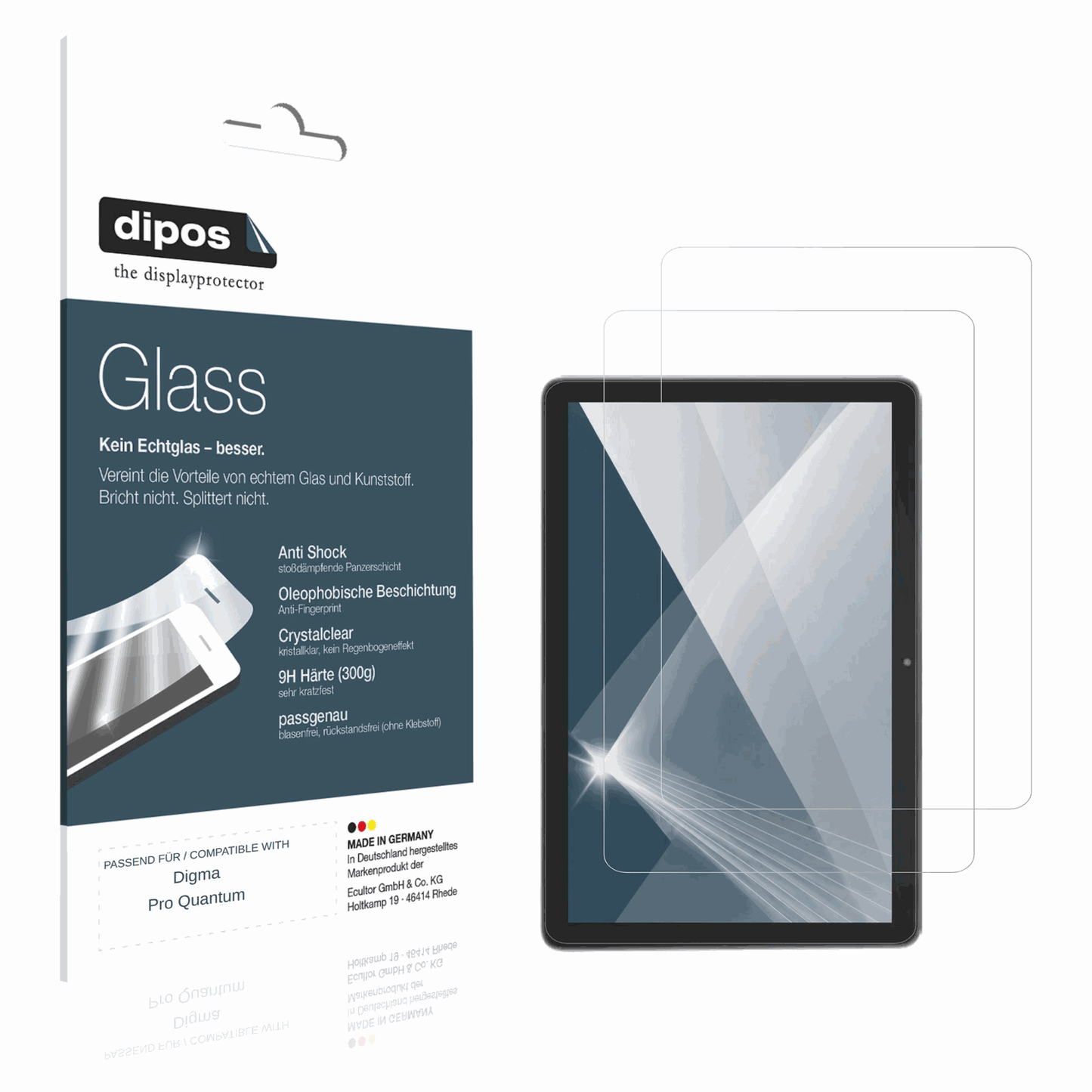 Klare Displayschutzfolie von dipos passend für Digma Pro Quantum, 9H kratzfest und blasenfrei montiert