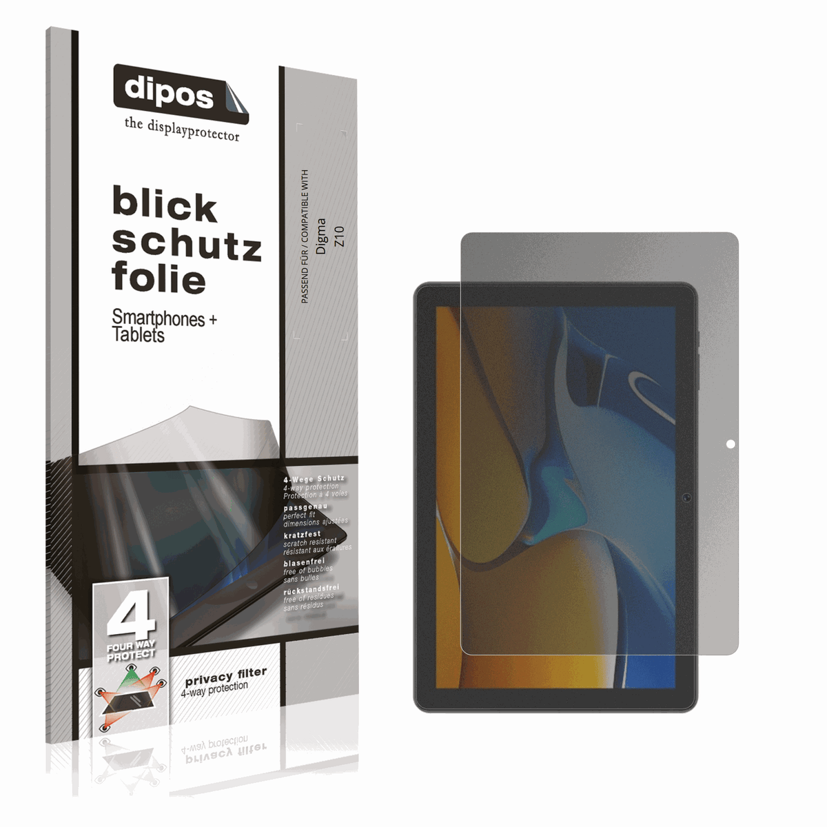 Blickschutzfolie von dipos passend für Digma Z10, präziser Zuschnitt und blasenfrei montiert
