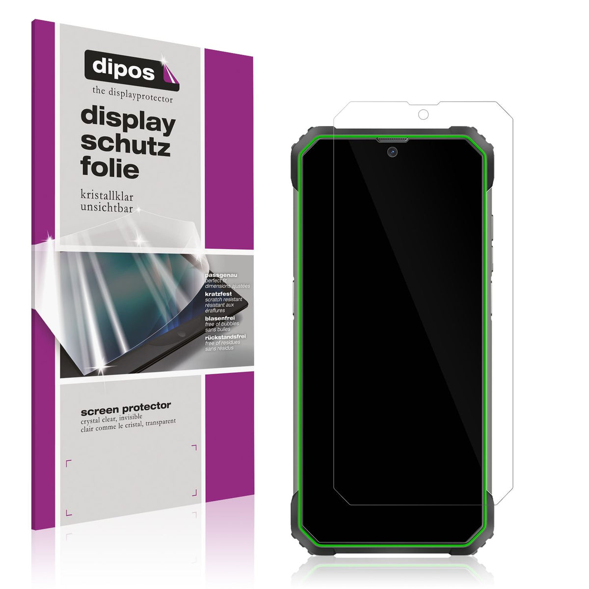 Klare Displayschutzfolie von dipos passend für Blackview BV8800, präziser Zuschnitt und blasenfrei montiert