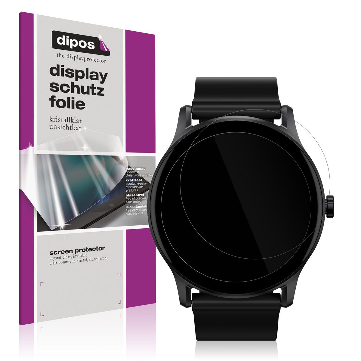 Klare Displayschutzfolie von dipos passend für Haylou GS Smartwatch, präziser Zuschnitt und blasenfrei montiert