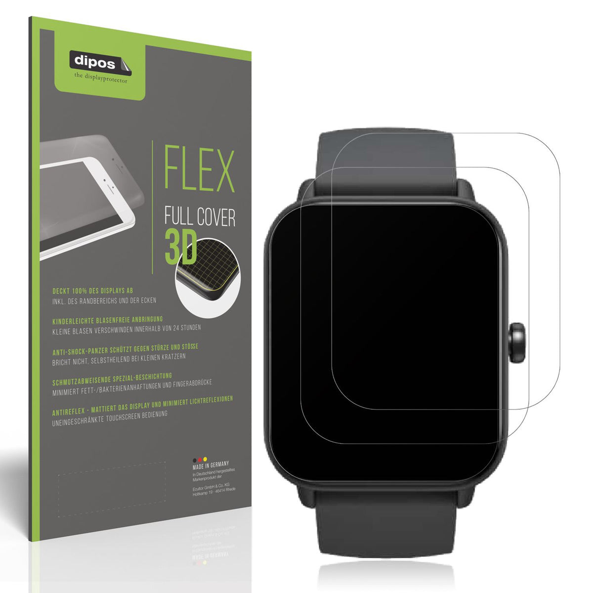 Matte Displayschutzfolie von dipos passend für Fitpolo IDW19 Smartwatch, 100% Displayabdeckung und blasenfreie Montage