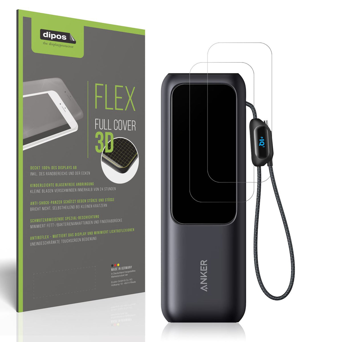 2x Full Cover Schutzfolie matt für Anker A1695 Laptop Powerbank