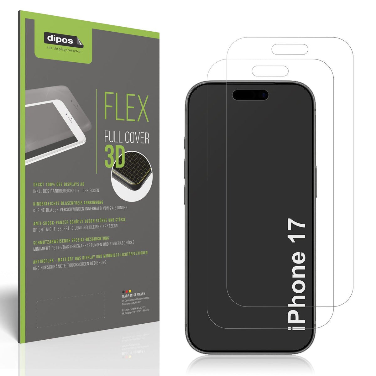 2x Full Cover Schutzfolie matt für Apple iPhone 17