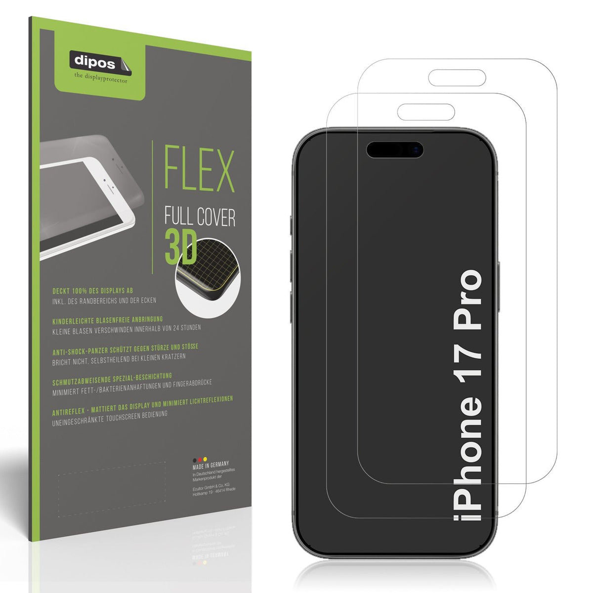 2x Full Cover Schutzfolie matt für Apple iPhone 17 Pro