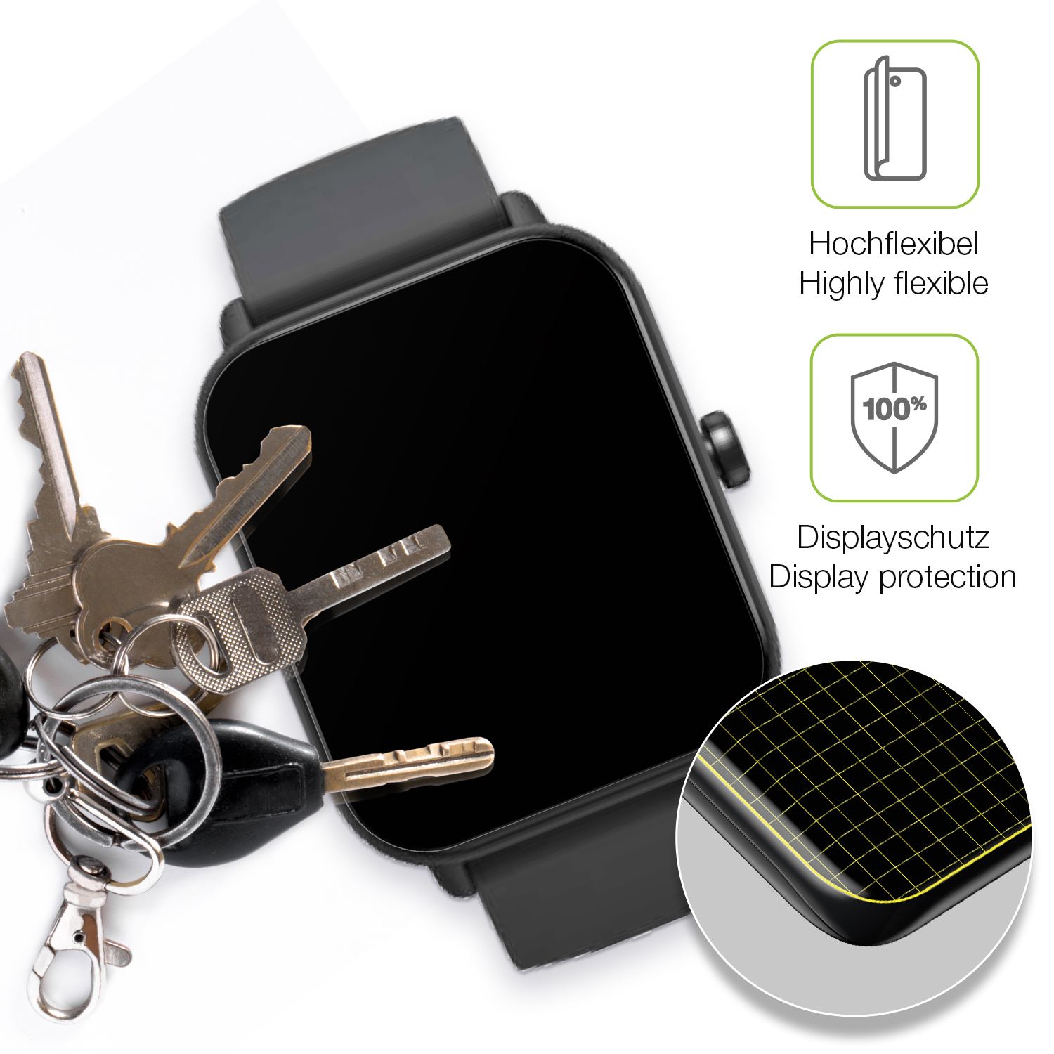 dipos Displayschutz für Fitpolo IDW19 Smartwatch, transparente Oberfläche, perfekte Passform auch für die Rundungen