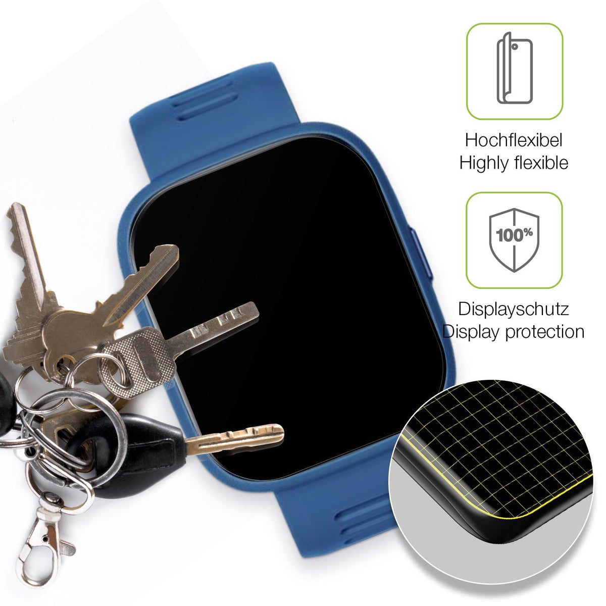 2x Full Cover Schutzfolie matt für BiggerFive Smartwatch Kinder