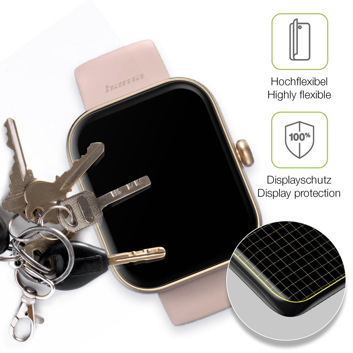 2x Full Cover Schutzfolie matt für Hama 5000 Smartwatch
