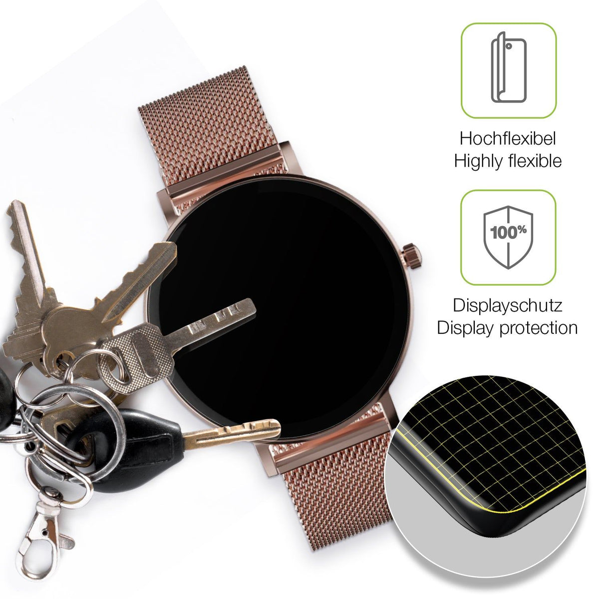2x Full Cover Schutzfolie matt für ZenWatch Venice Pro
