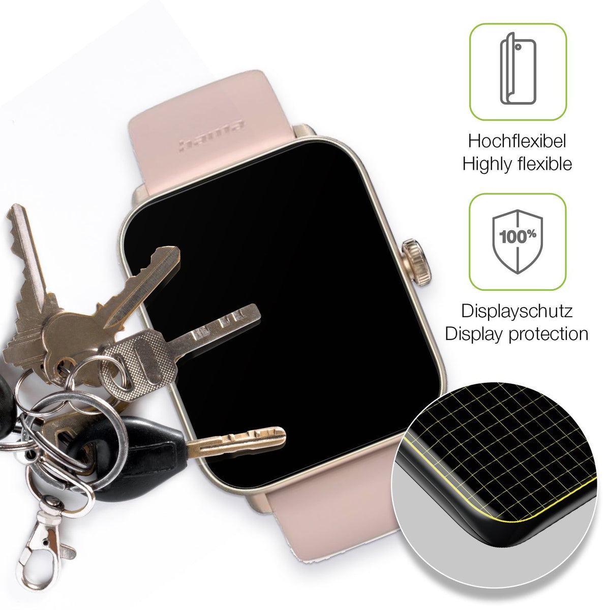 2x Full Cover Schutzfolie matt für Hama Smartwatch 6010
