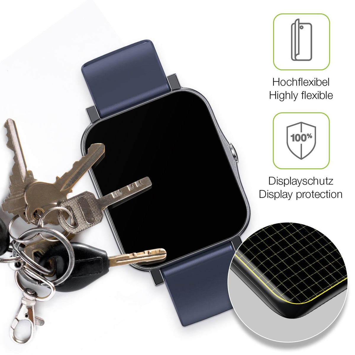2x Full Cover Schutzfolie matt für Qnix Smartwatch