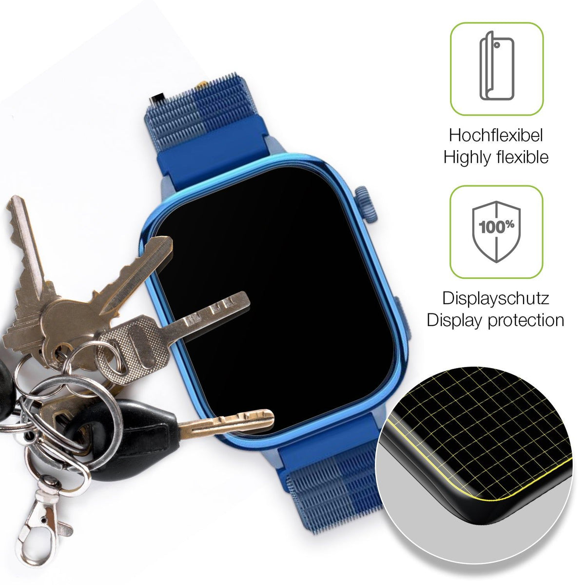 2x Full Cover Schutzfolie matt für Sanorum T40 4G Smartwatch