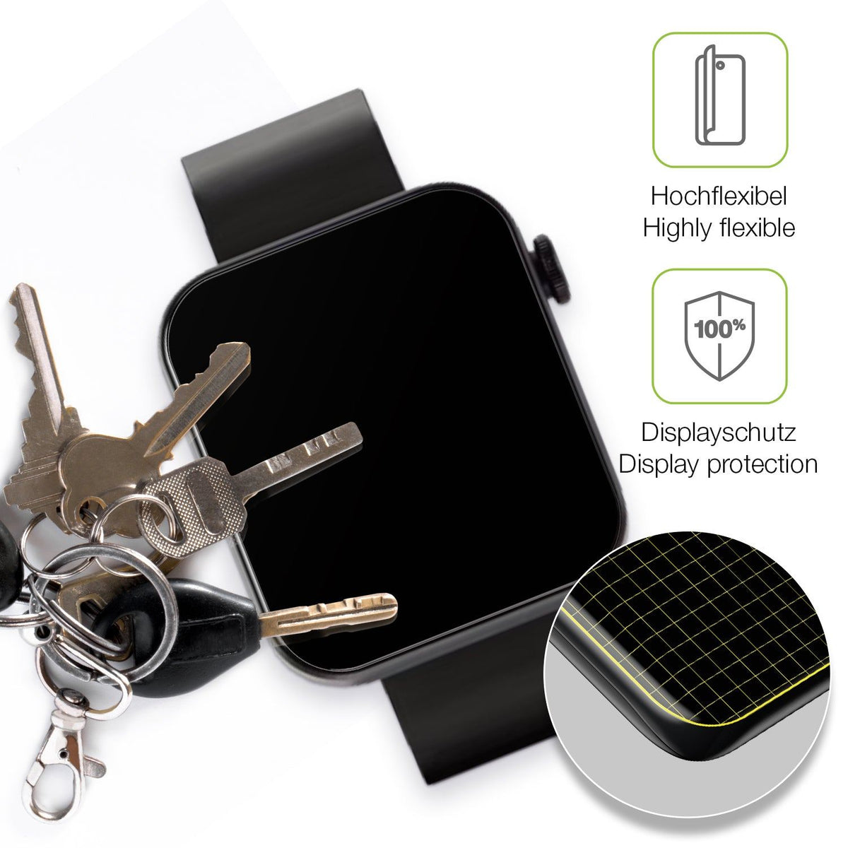 2x Full Cover Schutzfolie matt für Kendox Life Tracker
