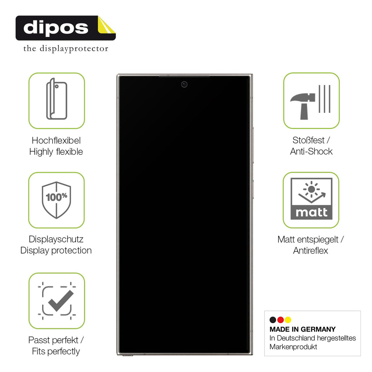Displayschutz hergestellt in Deutschland, höchste Qualität made in Germany