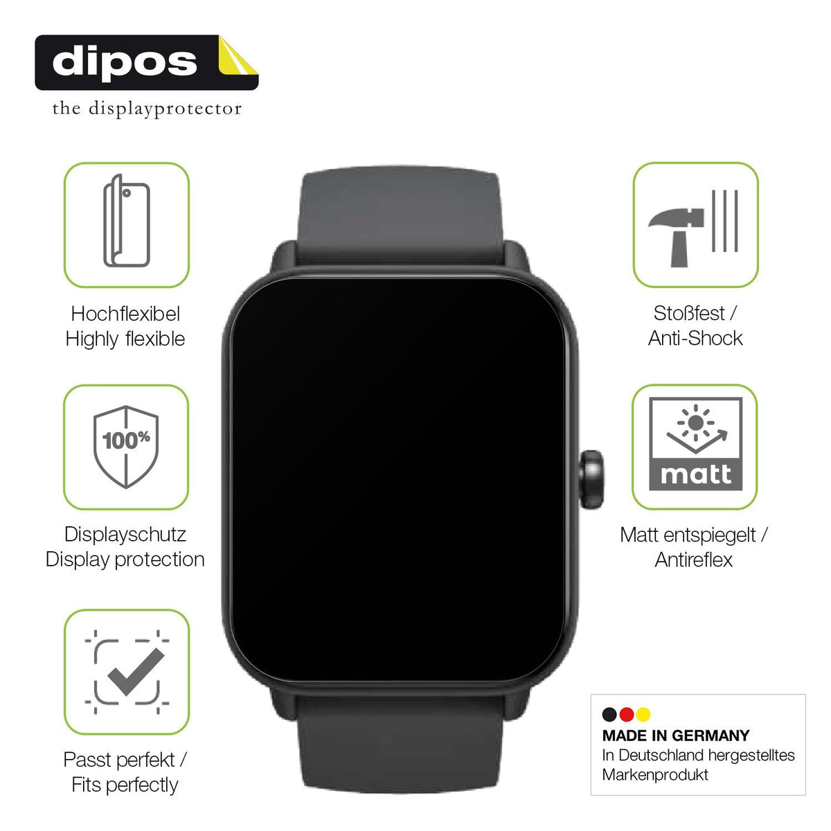 2x Full Cover Schutzfolie matt für Fitpolo IDW20 Smartwatch