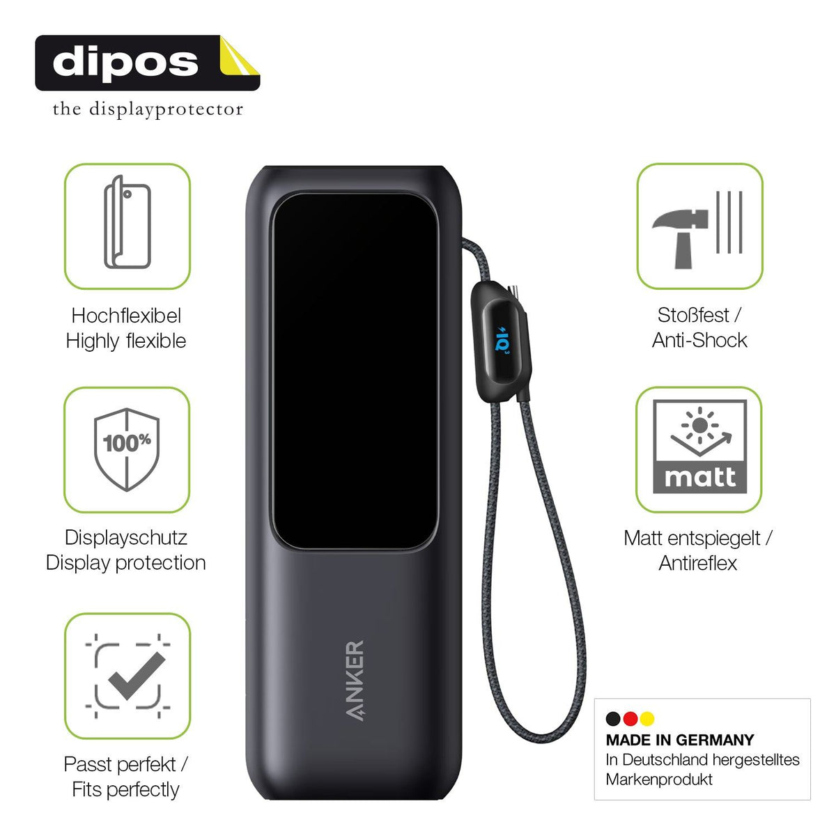 2x Full Cover Schutzfolie matt für Anker A1695 Laptop Powerbank