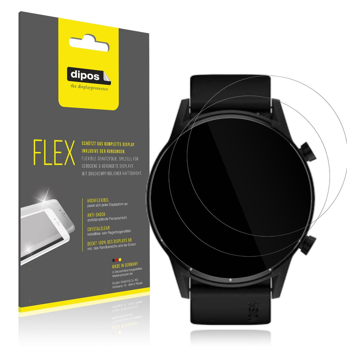 2x 3D Full Cover Schutzfolie für Tecno Watch Pro 2
