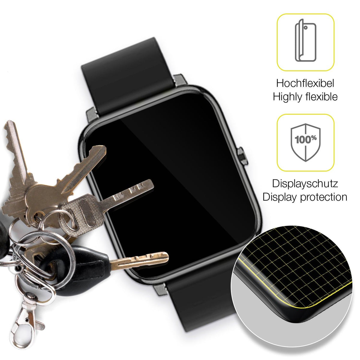 2x 3D Full Cover Schutzfolie für Popglory Smartwatch