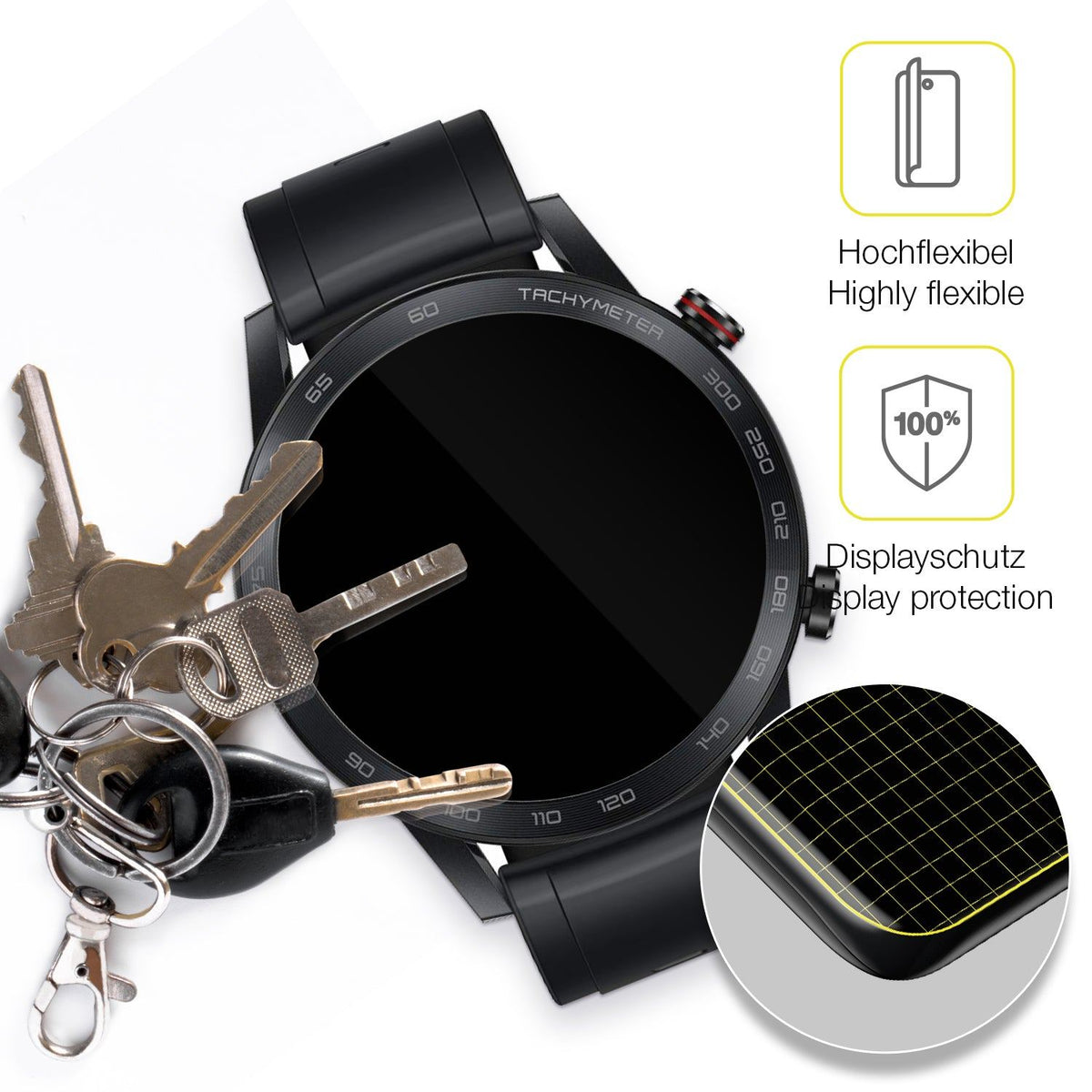 2x 3D Full Cover Schutzfolie für Honor Magic Watch 2 46mm
