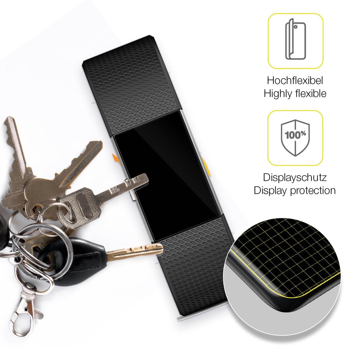2x 3D Full Cover Schutzfolie für Fitbit Charge 2