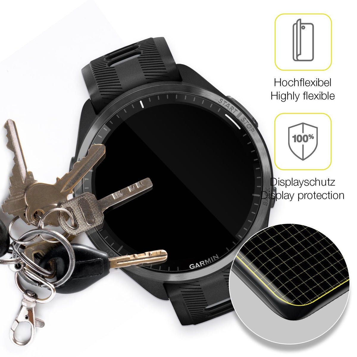 2x 3D Full Cover Schutzfolie für Garmin Forerunner 965