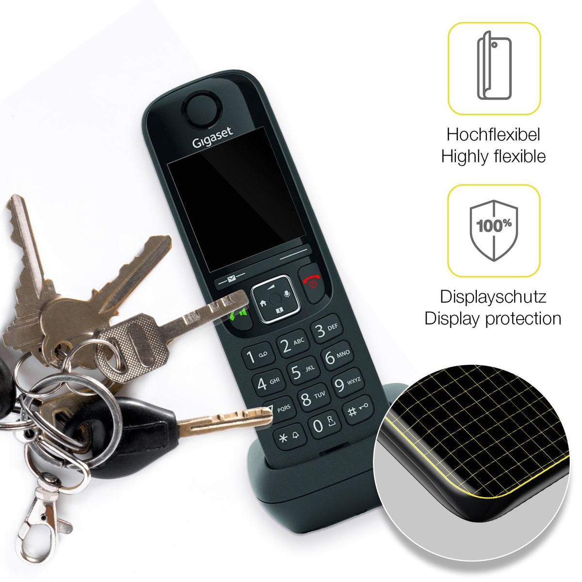2x 3D Full Cover Schutzfolie für Gigaset AS690 DECT Telefon