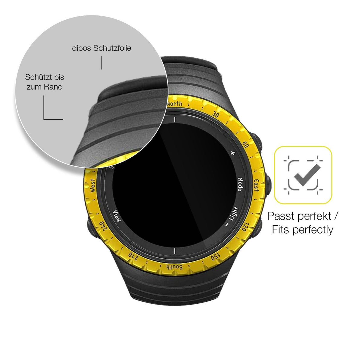 2x 3D Full Cover Schutzfolie für Suunto Core Black Yellow