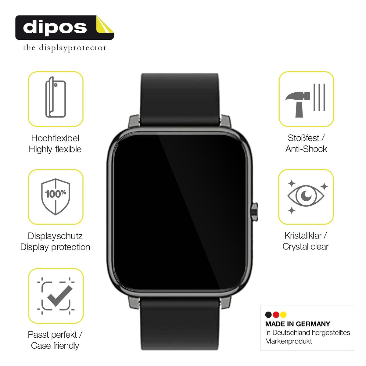 2x 3D Full Cover Schutzfolie für Popglory Smartwatch