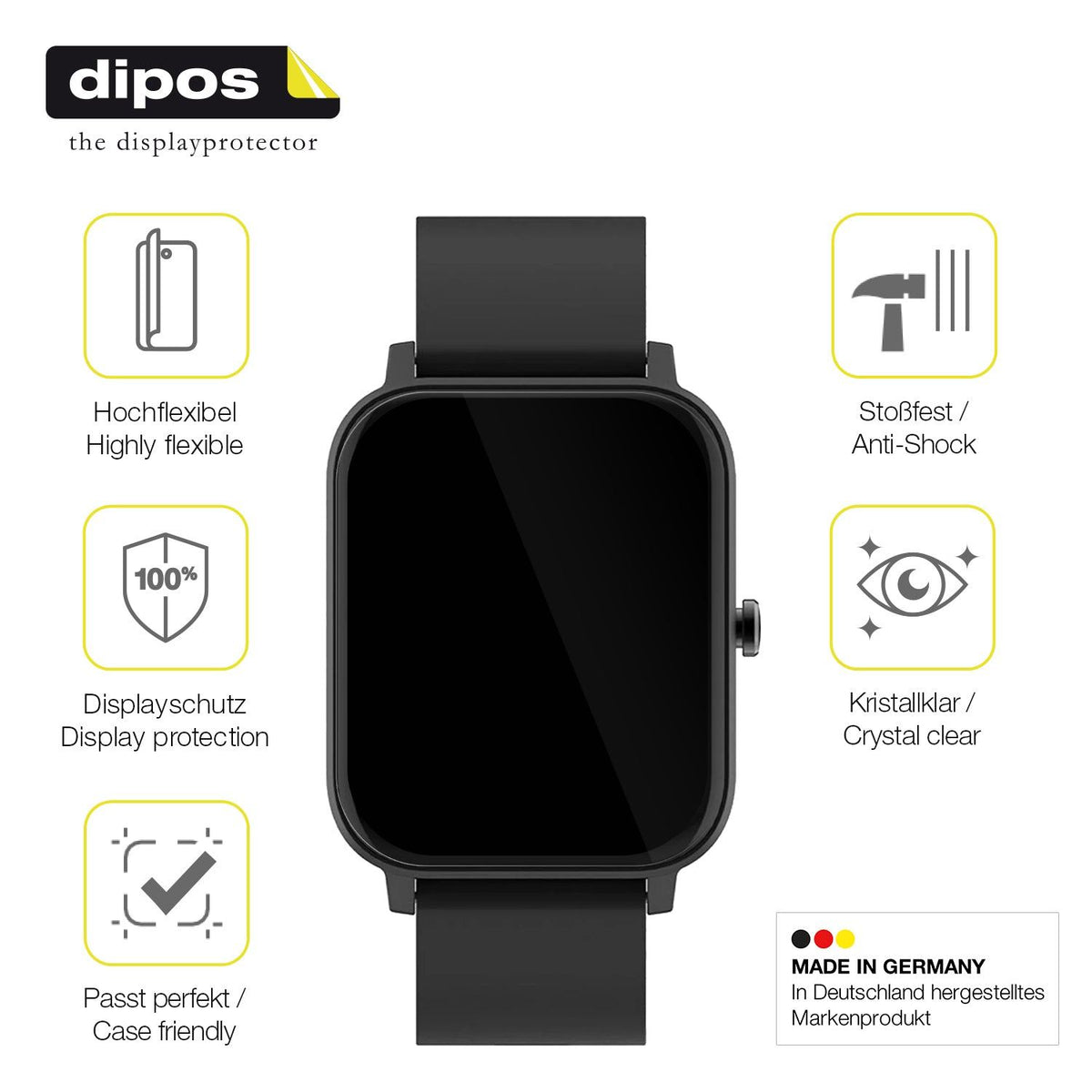2x 3D Full Cover Schutzfolie für Matast Smartwatch