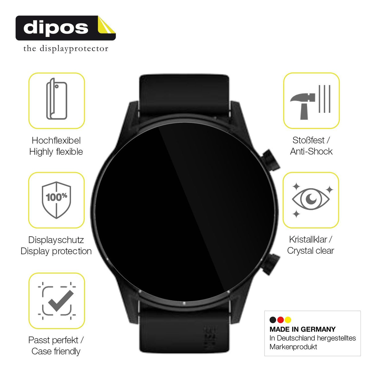 2x 3D Full Cover Schutzfolie für Tecno Watch Pro 2