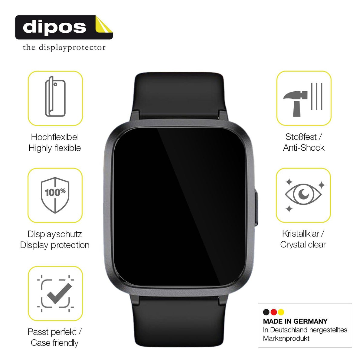 2x 3D Full Cover Schutzfolie für LETSACTIV ID205U Smartwatch