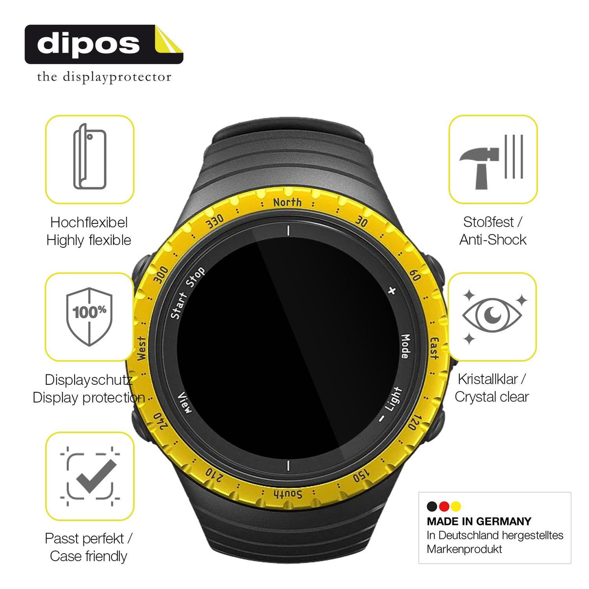 2x 3D Full Cover Schutzfolie für Suunto Core Black Yellow