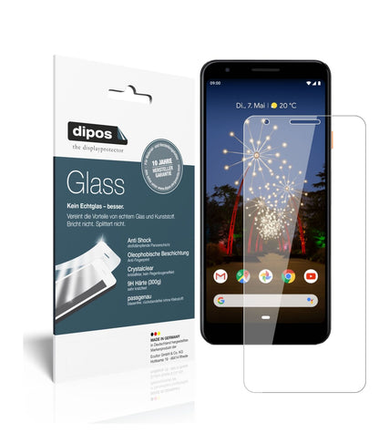 GooglePixel 3a mit aufgebrachter dipos Flex Schutzfolie, glasklare Darstellung ohne Einschränkungen
