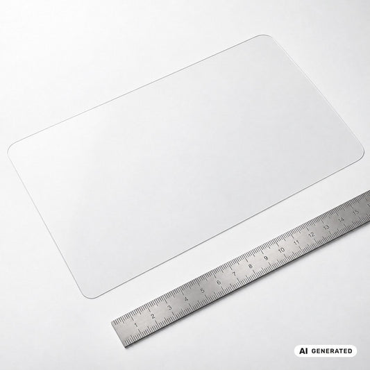 Displayschutzfolie nach Maß neben einem Lineal / Custom-cut screen protector beside a ruler – KI-generierte Darstellung / AI-generated illustration