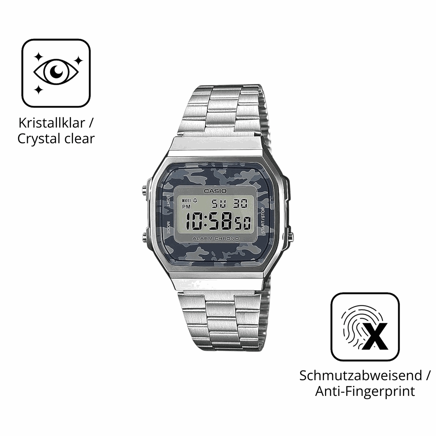 Flexible TPU-Folie passend zugeschnitten f�r Casio A168WEC-1EF, vollst�ndige Abdeckung