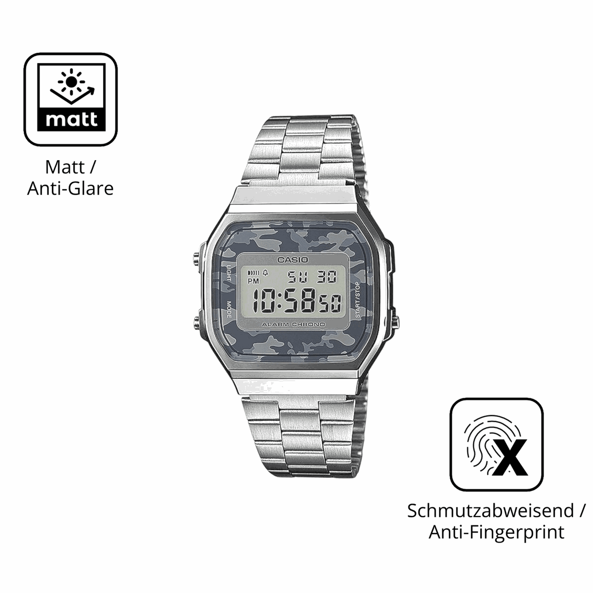 9H Hartbeschichtete, flexible Folie passend zugeschnitten f�r Casio A168WEC-1EF