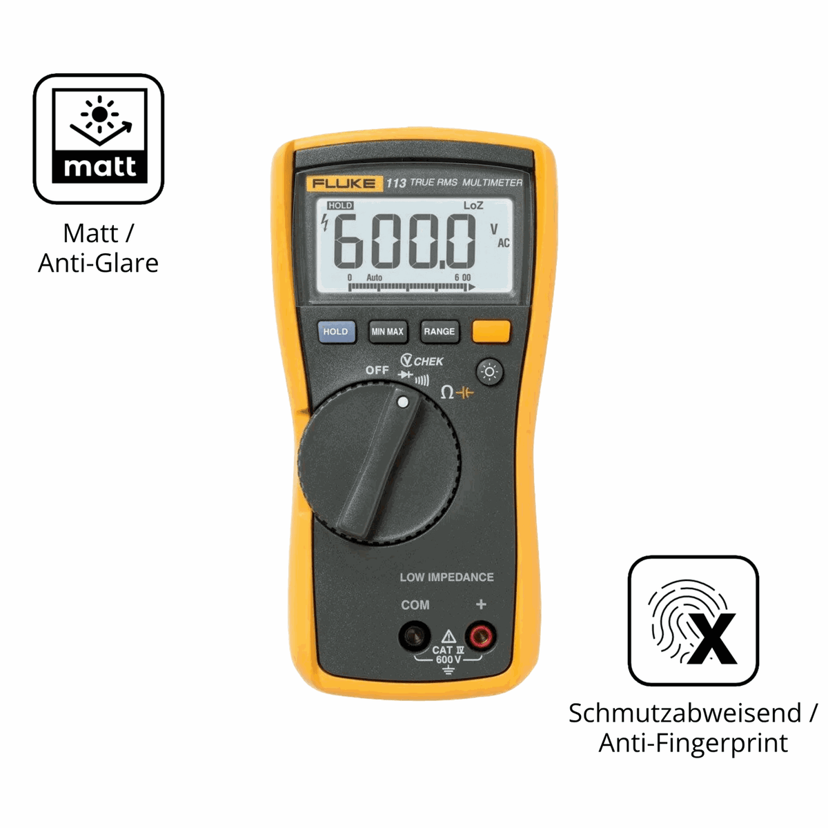 9H Hartbeschichtete, flexible Folie passend zugeschnitten f�r Fluke MultiMeter 113
