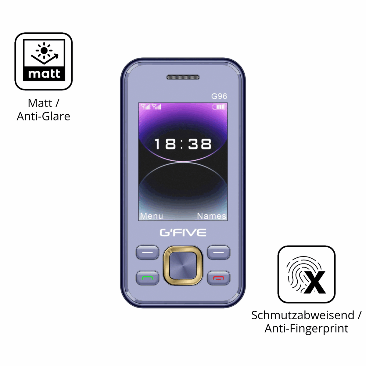 9H Hartbeschichtete, flexible Folie passend zugeschnitten für GFive G96