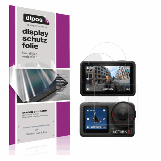 Klare Displayschutzfolie von dipos passend für DJI Osmo Action 5 Pro, präziser Zuschnitt und blasenfrei montiert