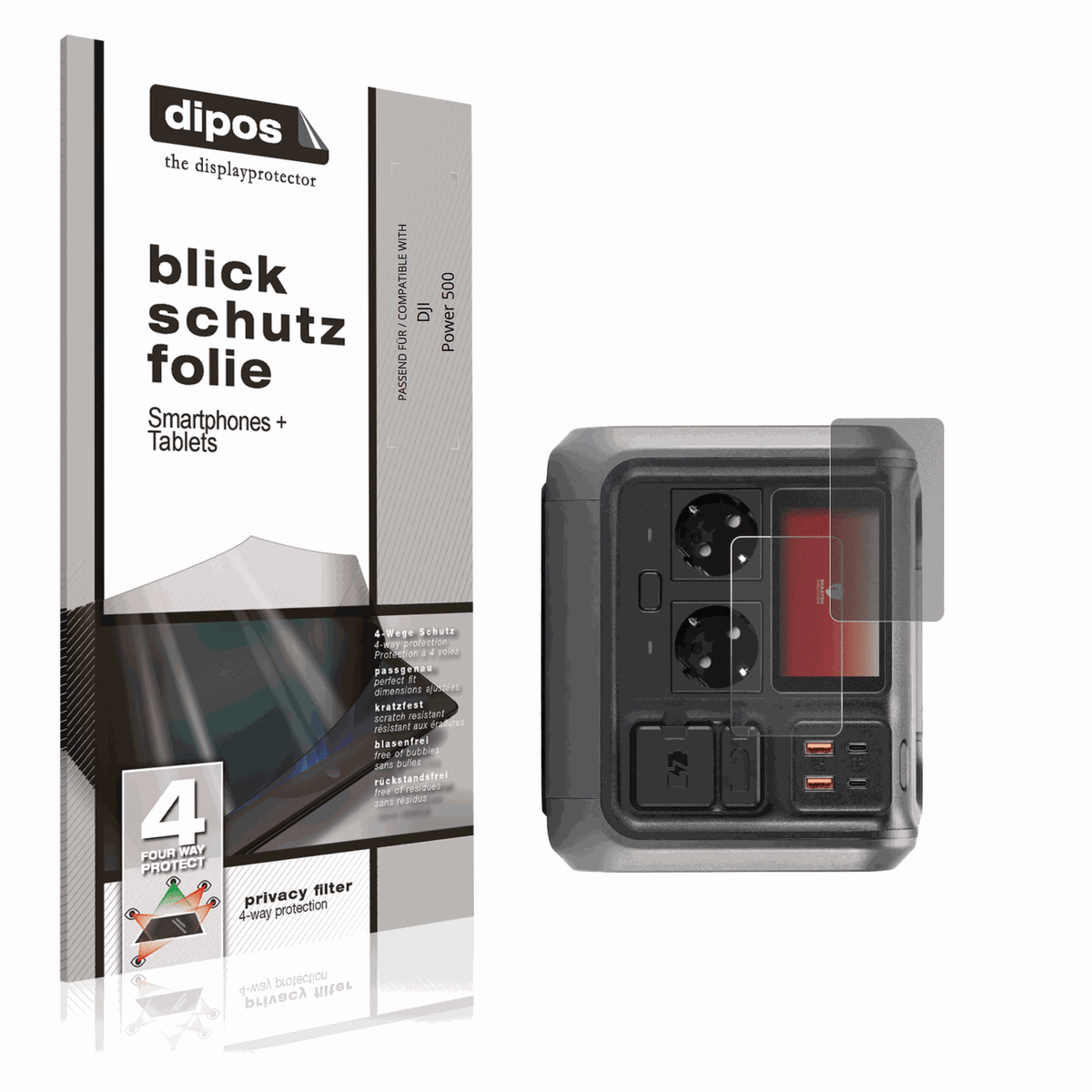 Blickschutzfolie von dipos passend für DJI Power 500, präziser Zuschnitt und blasenfrei montiert