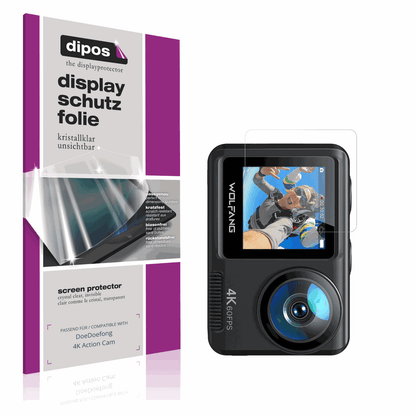 Klare Displayschutzfolie von dipos passend für DoeDoefong 4K Action Cam, präziser Zuschnitt und blasenfrei montiert