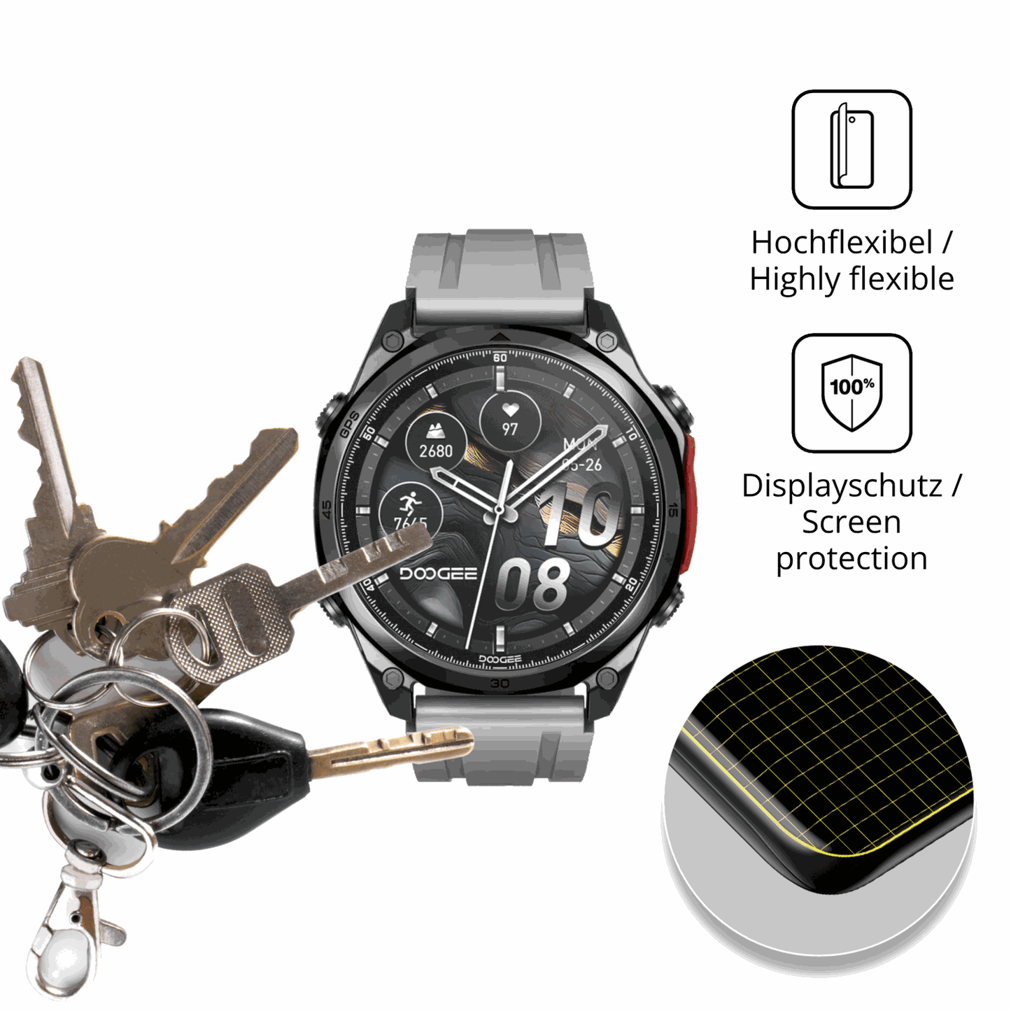 dipos Displayschutz für Doogee Anywise W1 Pro, transparente Oberfläche, perfekte Passform auch für die Rundungen
