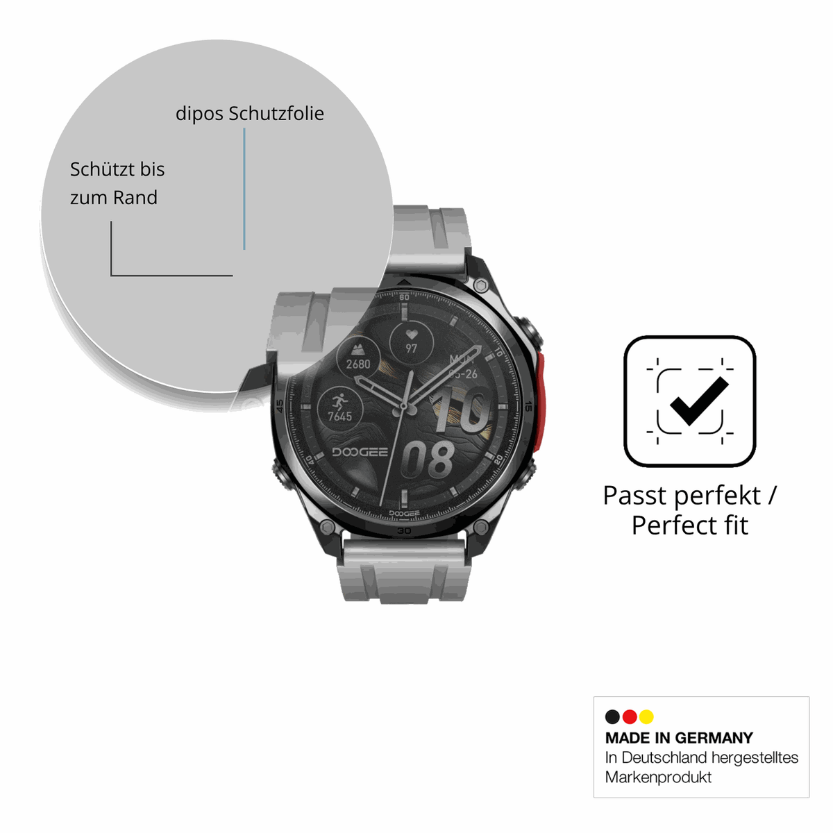 Schutz gegen Kratzer auf dem Doogee Anywise W1 Pro Glas durch Schlüssel, Stöße gegen die Tischkante oder Stürze