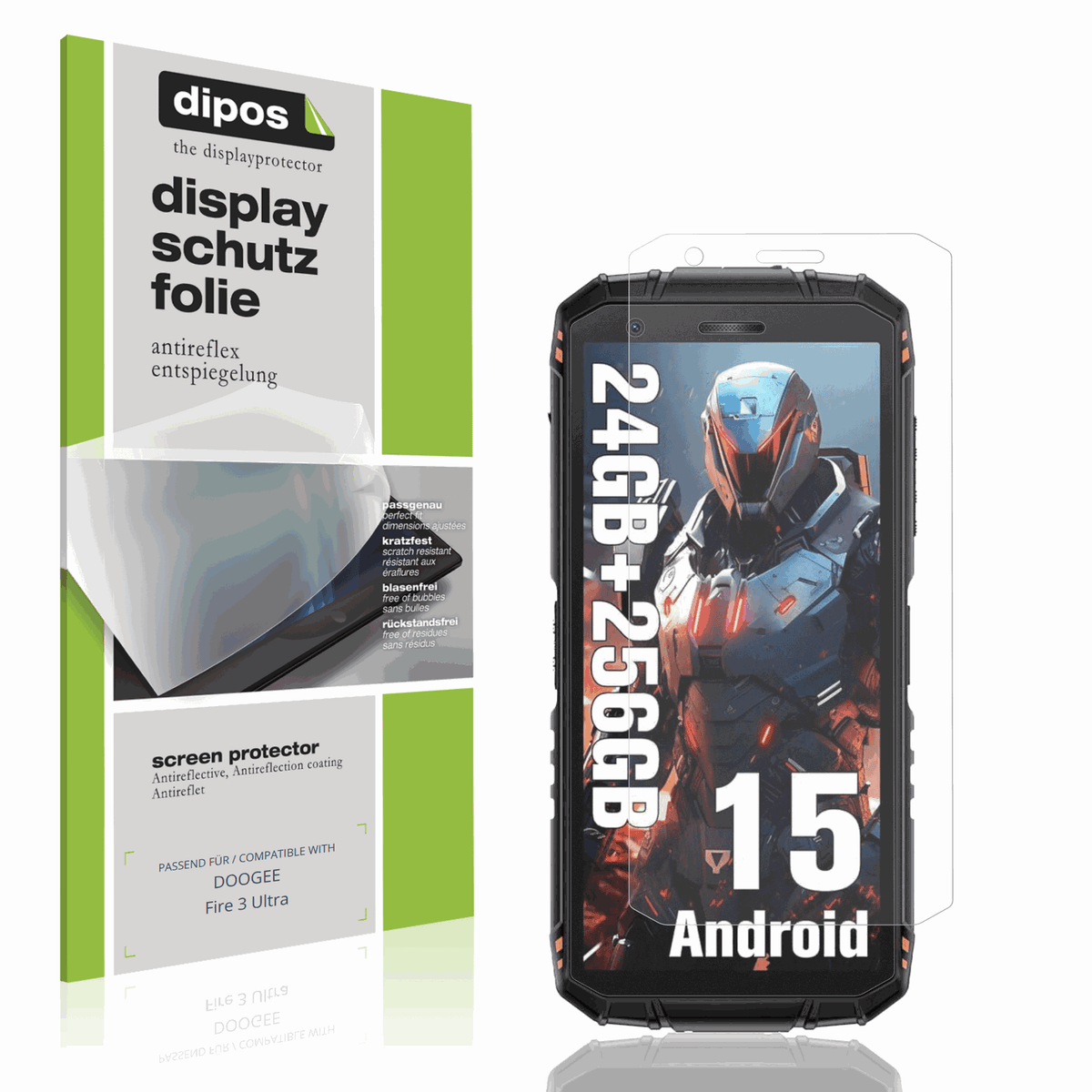 Matte Displayschutzfolie von dipos passend für DOOGEE Fire 3 Ultra, präziser Zuschnitt und blasenfrei montiert