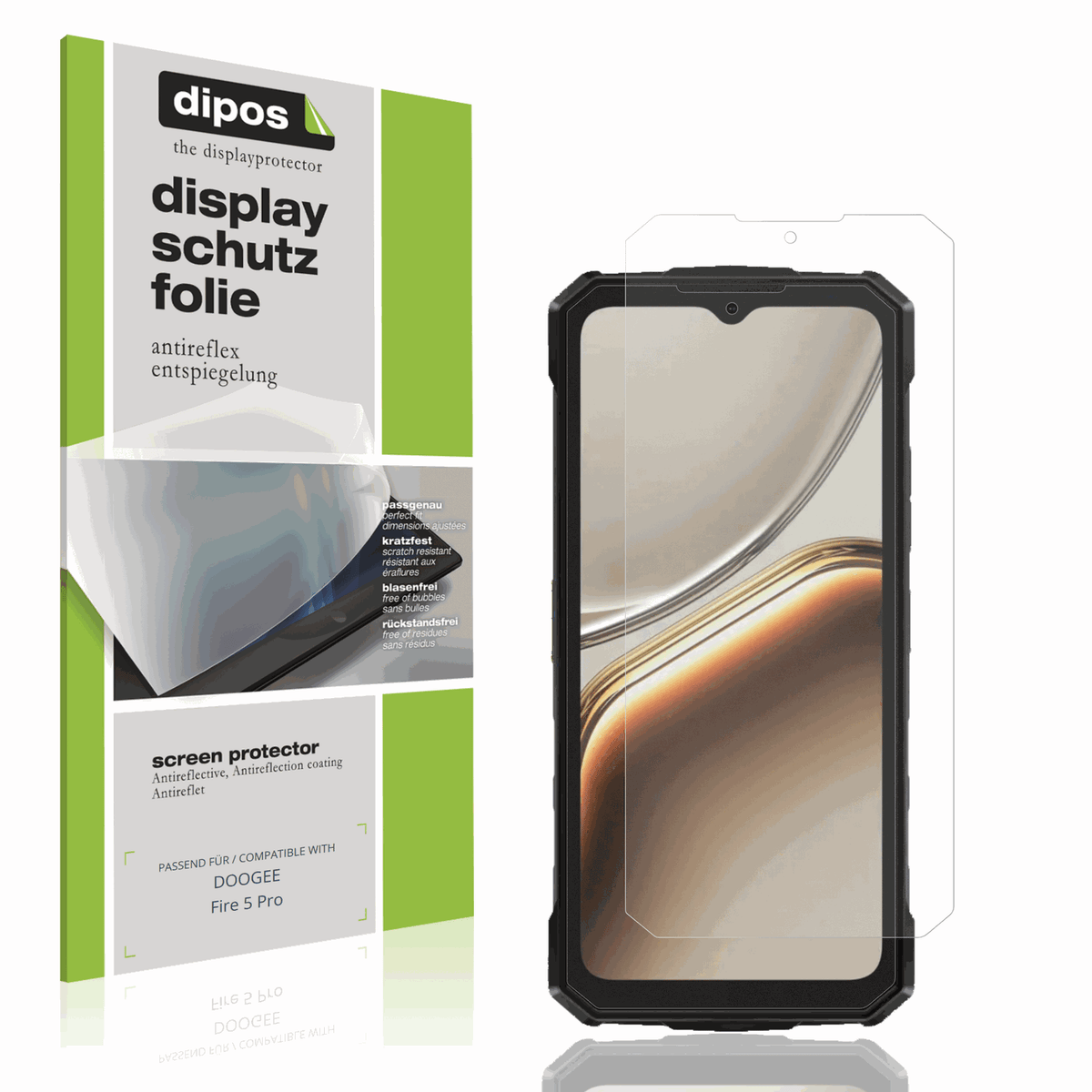 Matte Displayschutzfolie von dipos passend für DOOGEE Fire 5 Pro, präziser Zuschnitt und blasenfrei montiert
