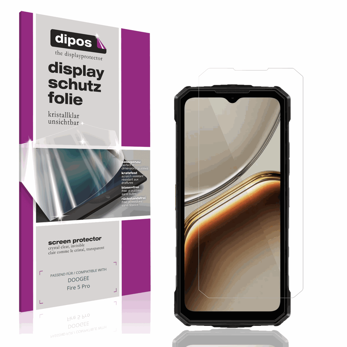 Klare Displayschutzfolie von dipos passend für DOOGEE Fire 5 Pro, präziser Zuschnitt und blasenfrei montiert